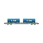 SNCF, 4-achsiger 60-Containerwaggon Novatrans Sgss, grau, mit 2x 22 Container TTS