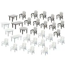 24 Gartenstühle und 6 Tische