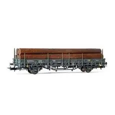 R.N./RENFE 2-achs. Flachwagen Kbs, Grau, beladen mit Baumstämmen