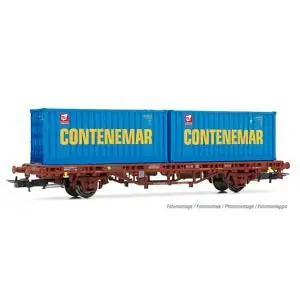 RENFE, 2-achs. Flachwagen MC1Braun, beladen mit 2x20 Container Contenemar