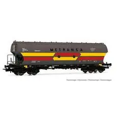 RENFE, 4-achs. Schwenkdachwagen PTT, mit gewölbten Silowänden, Dunkelgrau, Metransa