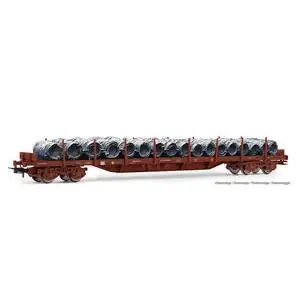 RENFE, 4-achs. Flachwagen mit Rungen MMQ, beladen mit Drahtrollen