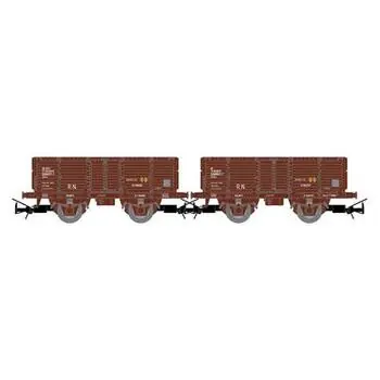 RENFE, 2er-Set zweiachsige offene Wagen, beladen mit Tabak-Saks, oxidrot, Ep. III-IV
