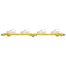 RENFE, 3-achs. Autotransportwagen Ladks, Gelb, Semat, beladen mit 4 gelber Citroen 2CV Correos