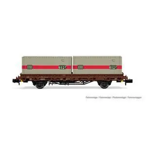 DB, 2-achs. Flachwagen Kls, Braun, beladen mit 2 x20 Container DB