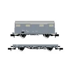 FS, 2er-Set, Servicewagen, VGhs geschlossener Wagen + Vkkkm Flachwagen mit Ballast, Ep. V
