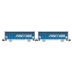 SNCF, 2-tlg. Set zweiachsiger Schiebeplanenwagen der Bauart K70 Kils, Blau, FRET