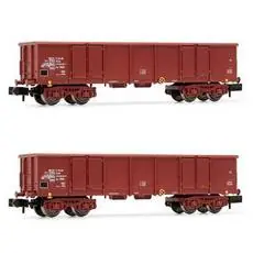 DR, 2-tlg. Set 4-achs. offene Güterwagen Eas, Braun, beladen mit Schrott