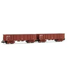 DB, 2-tlg. Set 4-achs. offene Güterwagen Eaos, Braun, beladen mit Schrott