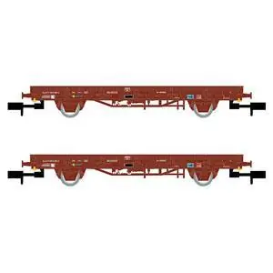 RENFE, 2-tlg. Set 2-achs. Flachwagen Ks, Braun, beladen mit Tabacalera-Tabaksäcken