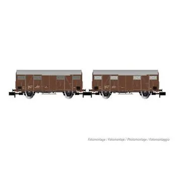 FS, 2-tlg. Set 2-achs. gedeckte Güterwagen Gs