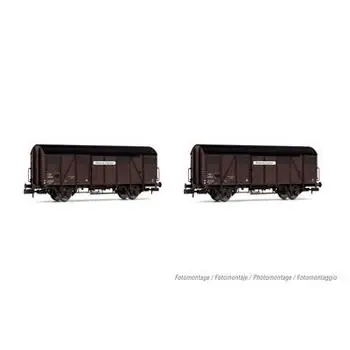 SNCF, 2-tlg. Set 2-achs. gedeckte Güterwagen Kv mit Bretterwänden