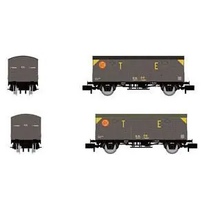 R.N., 2-tlg. Set 2-achs. gedeckte Güterwagen, Grau/Schwarz