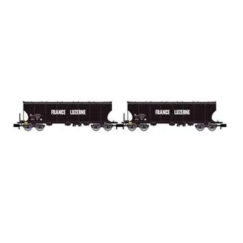 SNCF, 2-tlg. Set 4-achs. Schwenkdachwagen mit gewölbten Silowänden für den Getreidetransport