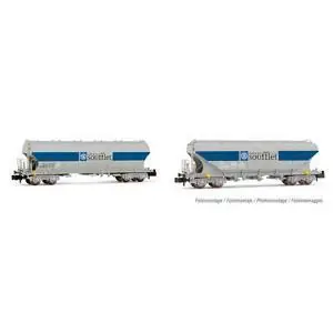 SNCF, 2-tlg. Set Schwenkdachwagen Uagpps, mit gewölbten Silowänden, Soufflet