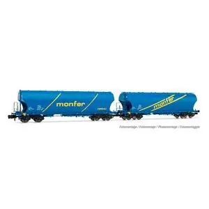 FS, 2-tlg. Set 4-achs. Schwenkdachwagen Uagpps, mit gewölbten Silowänden, Monfer