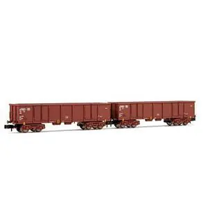 DB, 2-tlg. Set 4-achs. offene Güterwagen Eaos, Braun, beladen mit Schrott