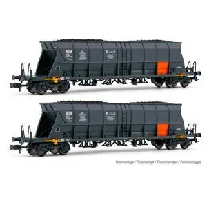 SNCF, 2-tlg Set 4-achs. Selbstentladewagen Faoos, Kohletransport, Capcol/EDF