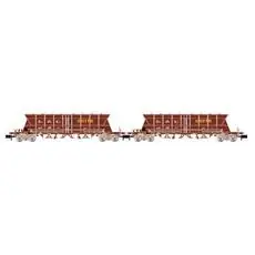 RENFE, 2-tlg. Set vierachsiger Selbstentladewagender Bauart Faoos SALTRA/CARFE, Braun, mit kohle