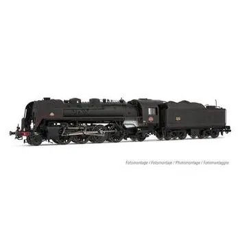 SNCF, Dampflok 141R 568 mit Speichen- und Boxpokrädern, Kohlentender mit genietetem Wasserkasten, in