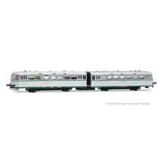 RENFE, zweiteiliger Dieseltriebwagen 591.400 Ferrobus, silbern mit UIC-Markierungen, Ep. IV