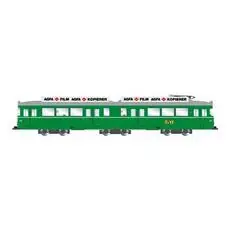 Basel, Duewag-Straßenbahn, grün mit Werbung Ep. IV- V