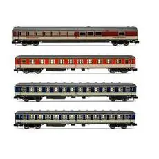 DB, 4-tlg. Set Reisezugwagen Popwagen, grau/blauer und grau/roter