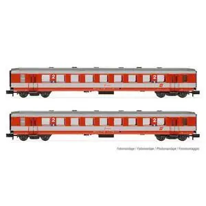 ÖBB, 2-tlg. Set Reisezugwagen Schlierenwagen, 2. Klasse, Rot/Grau, K2