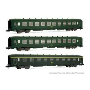SNCF, 3-tlg. Set DEV AO Reisezugwagen, Grün, encadr-Logo