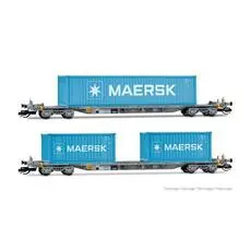 2-Einheits-Packung, 4-achsige Containerwagen, grau, mit 2 x 20\' + 1 x 40\' Container MAERSK, EP.