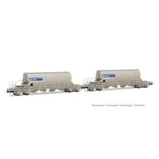 SNCF, 2er-Set, Taoos-Hopper-Kombis, NORSK HYDRO AZOTE, langer Fahrgestell, grau, Ep. IV SNCF, 2er-Set, Taoos-Hopper-Kombis, NORSK HYDRO AZOTE, langer Fahrgestell, grau, Ep. IV