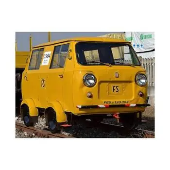 FS, Draisina Fiat 500 ohne Kühlergrill, gelb, FS-Logo abgerundet, historisch