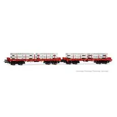 D-DBSR, zweiteilige 4-Achs-Flachwagen Rmms, Verkehrsrot, mit Aluminiumblöcken beladen, Ep. VI