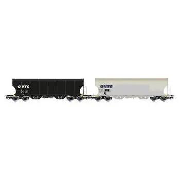 D-VTG, 2er-Set, 4-achsige Müslihopper-Wagen, schwarz und grau, ep. VI