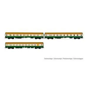 DR, 3-tlg. Set OSShD Typ B Reisezugwagen, Beige/Grün