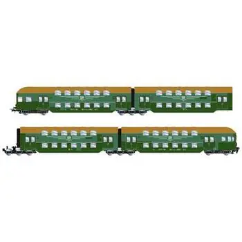 DR, 4er-Set, Doppeldecker-Wagen mit Steuerkabine,Lackierung mit Aufnähern, Ep. IV