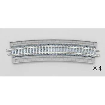 4 Doppelgleise, gebogen, in Beton-Viaduktbettung,15°, r 541 mm