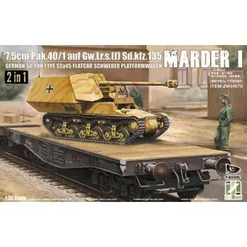 Marder I 7,5 cm Pak.40/1 auf Gw.Lr.s.(f) Sd.kfz.135 mit deutschem 50 Ton Type SSy45 Flatcar Schwerer Platformwagen [2 in 1] in 1:35