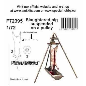 Slaughtered pig suspended on a pulley 1/72 in 1:72