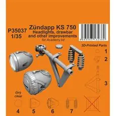 Zündapp KS 750 Headlights, drawbar and other improvements 1/35 / for Academy kit in 1:35