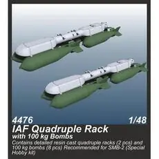 IAF Quadruple Rack with 100 kg Bombs (2 pcs.) / for SMB-2, Sa´ar and Mirage III kits in 1:48