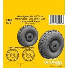 Beaufighter Mk.VI/X/21 Mainwheels - Late Wheel Disk / Hexagonal Tread Pattern in 1:72