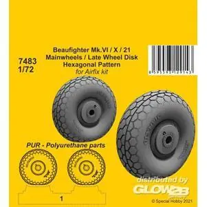 Beaufighter Mk.VI/X/21 Mainwheels - Late Wheel Disk / Hexagonal Tread Pattern in 1:72