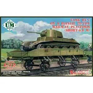 BT-7 tank on a biaxial 20-ton railway platform (short - 6.6m) in 1:72